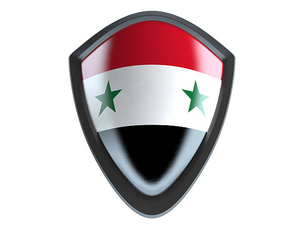 istock Syria flag on metal shield isolate on white background. 488918380