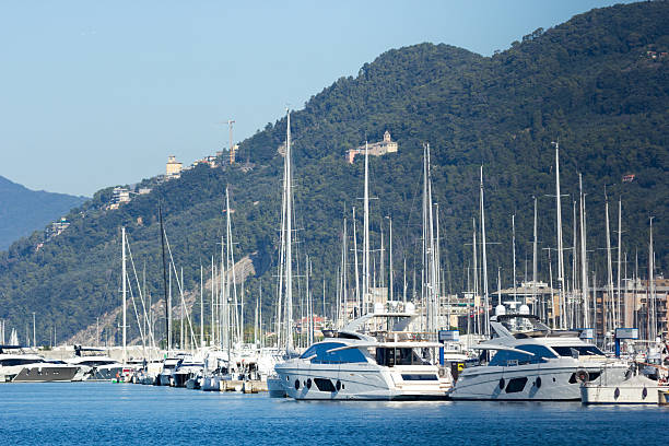 Lavagna in Liguria, Italy Lavagna, Italy - September 4, 2013: Several boats and yachts with identifying names and numbers seen close to the marina off Lavagna on the Italian Riviera. lavagna stock pictures, royalty-free photos & images