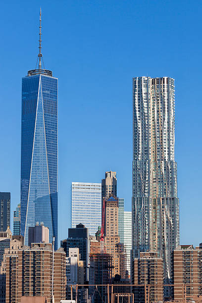 One Word Trade Center & Residential Buildings, New York City Freedom Tower and Gehry Tower in downtown Manhattan NewYork, USA, CLICK ON LIGHTBOXES BELOW TO VIEW MORE RELATED IMAGES: frank gehry building stock pictures, royalty-free photos & images