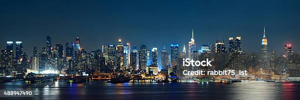 Midtown Manhattan Skyline Stock Photo - Download Image Now - Urban Skyline, New York City, Night