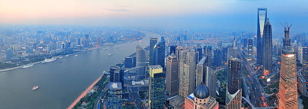 istock Shanghai aerial at sunset 488948648