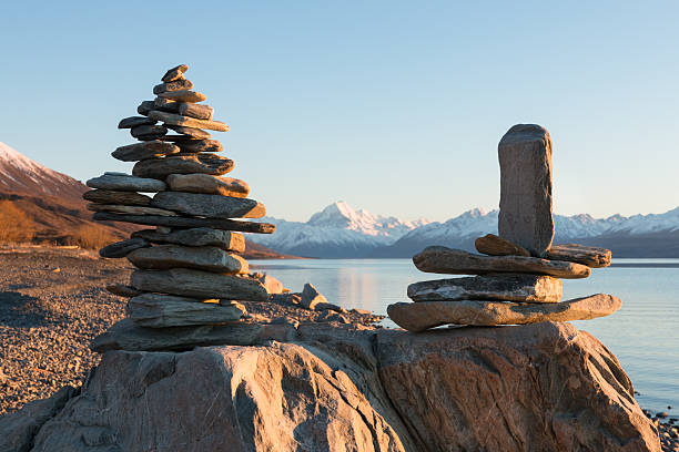 istock mt.Cook in frame of balancing rocks 488949578