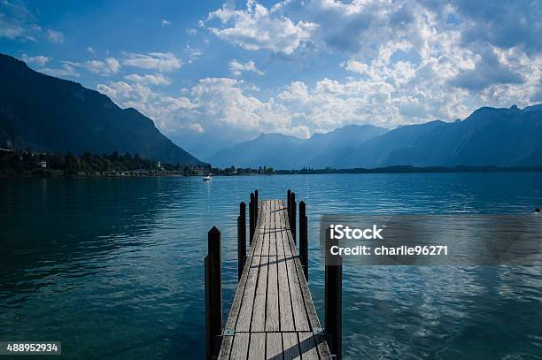 Pier On Lake Geneva Stock Photo - Download Image Now - Chateau De Chillon, Switzerland, 2015