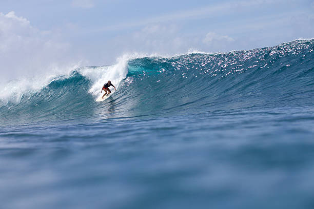 istock Surfer girl drops into a big wave 488956204