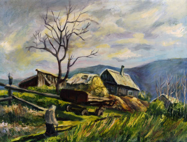 istock Country landscape. Oil painting 488956300