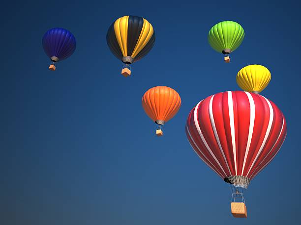 istock Colorful hot air balloons over blue sky, 3d illustration 488959212