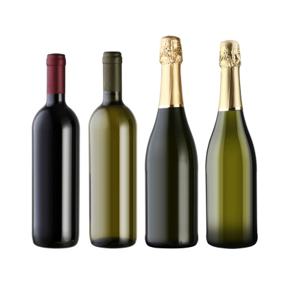 Set of wine bottles isolated on white background with blank copyspace.