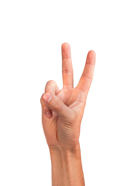 istock Hand with two fingers up in the  victory symbol 488961321