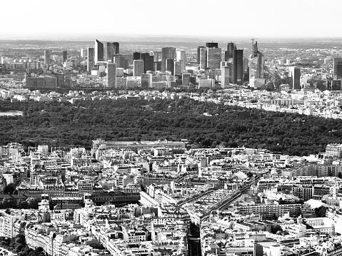 Bucharest skyline seen from a tall building in the center of the town. The image was captured during summer season.