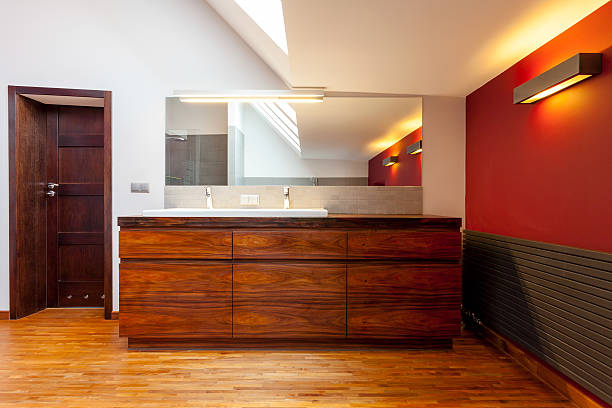 istock Wooden furnitured bathroom 488965129