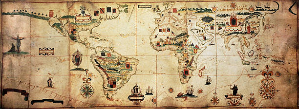 world planisphere portolan - ancient antique painted image asia stock illustrations