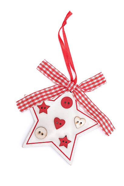 dekorative star mit spitze, isoliert auf weiss - heart shape textile button hanging stock-fotos und bilder