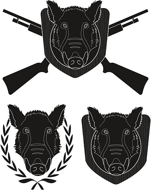사냥 트로피 멧돼지 설정 - domestic pig animals in the wild wild boar hunting stock illustrations