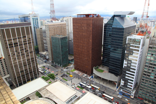 Paulista Avenue, esquina de Rua Augusta, vista aérea. photo
