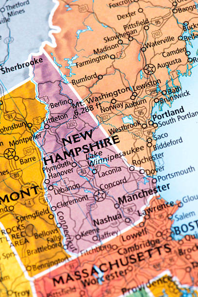 New Hampshire Map of New Hampshire State.  usa road map selective focus macro stock pictures, royalty-free photos & images