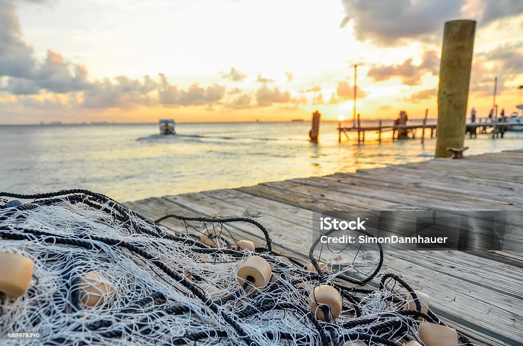 Fishing Net At Pier Stock Photo - Download Image Now - Abstract