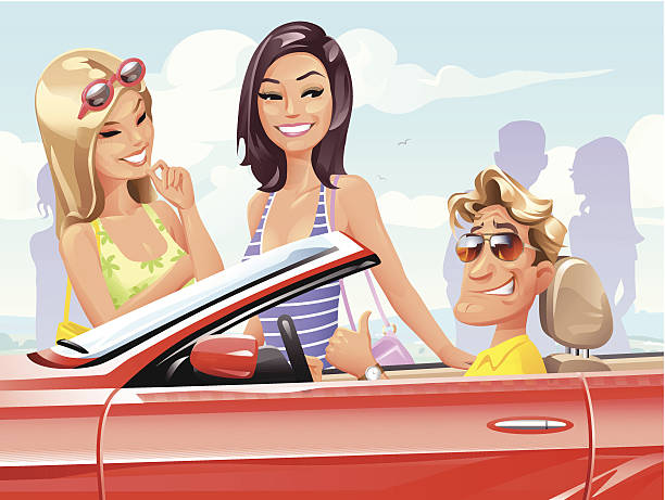 illustrazioni stock, clip art, cartoni animati e icone di tendenza di sexy rosso convertibile - car men sensuality couple
