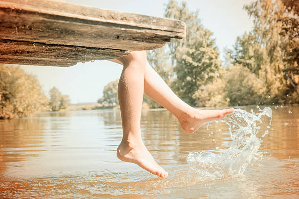 istock girl splashes feet on water 488978814
