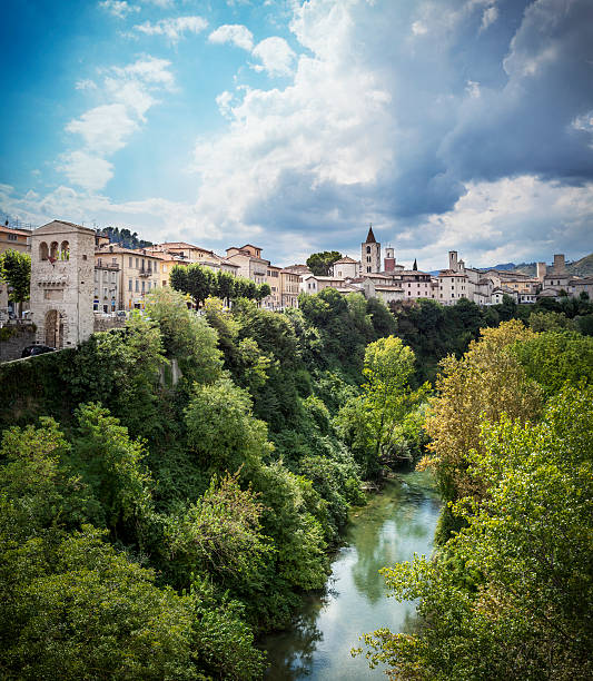 Italian village of Ascoli Piceno. Marches, Italy. Vertical.