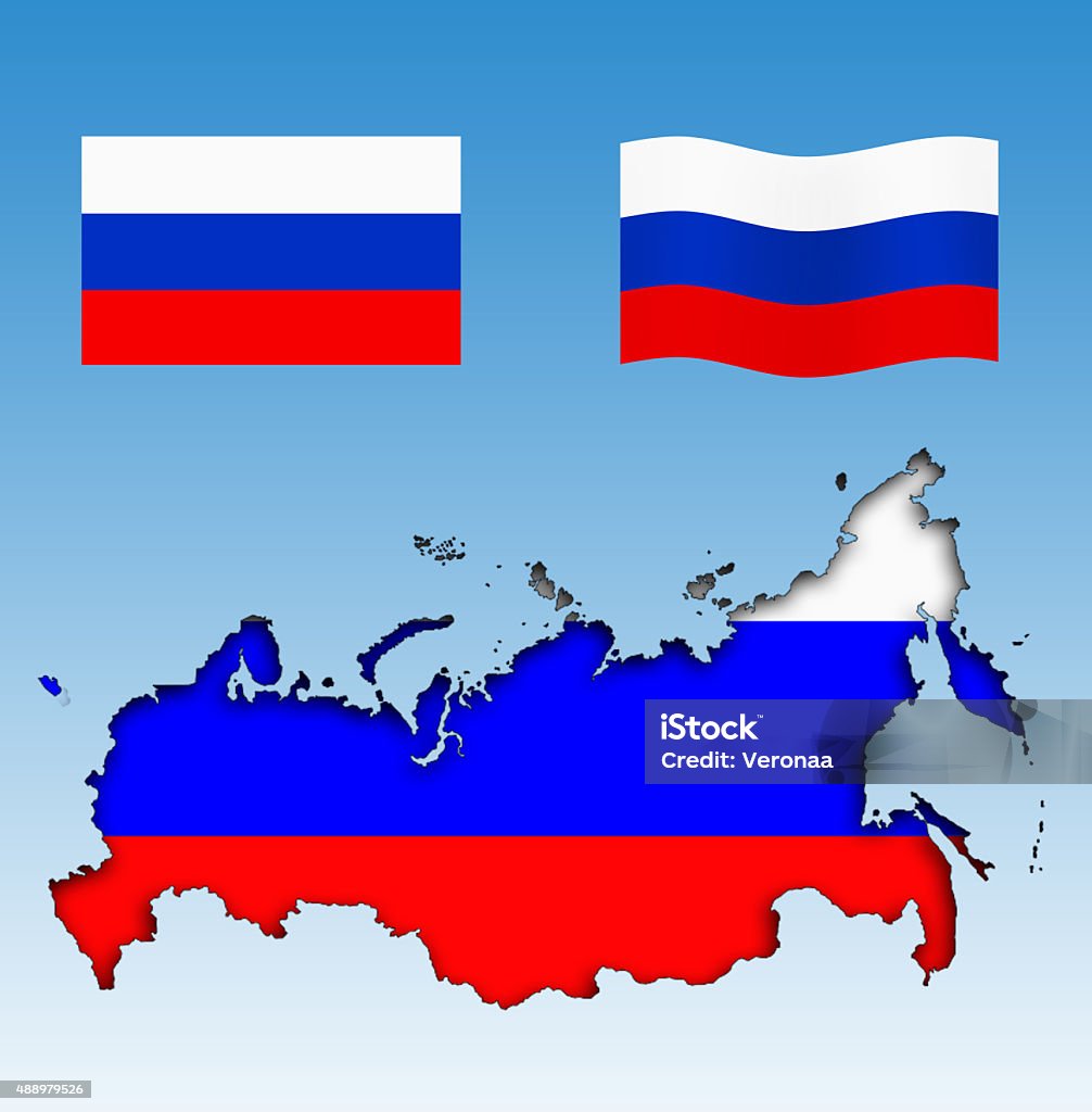 Russian map with flags 2015 stock illustration