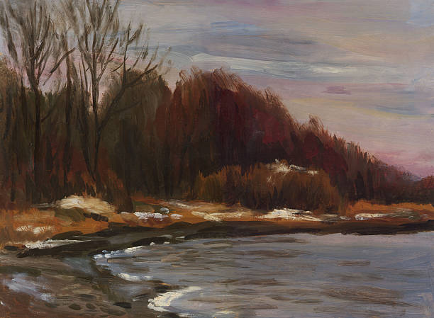 istock Autumn landscape. First snow. Oil painting 488979858