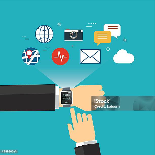 Smart Watch Concept Flat Design Stock Illustration - Download Image Now - 2015, Arts Culture and Entertainment, Business