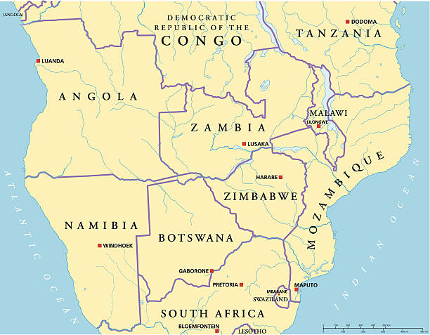 południowo-środkowa afryka mapa polityczna - pretoria stock illustrations