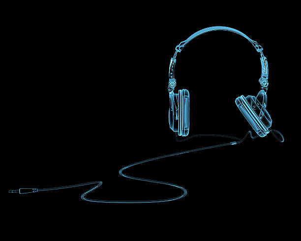 istock Headphones x-ray blue transparent isolated on black 488982569