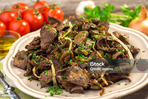 Grilled Liver With Onion Stock Photo - Download Image Now - 2015, Appetizer, Beef