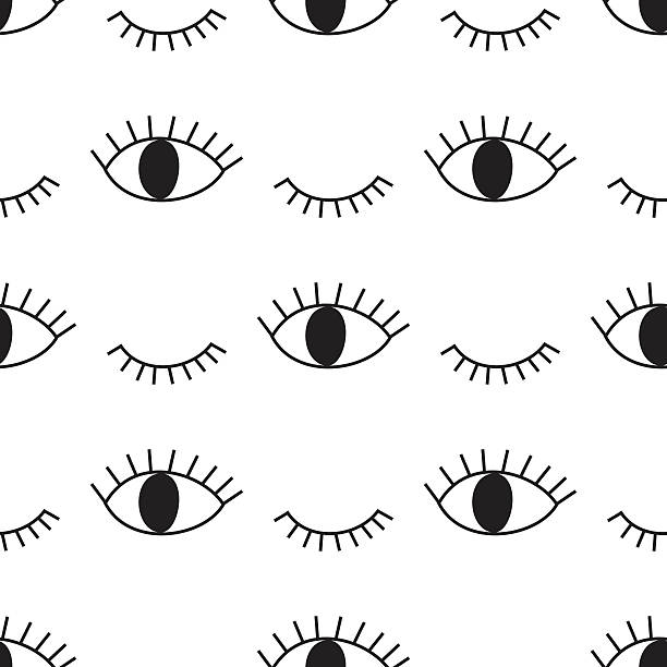Black and white abstract pattern with open and winking eyes Black and white abstract pattern with open and winking eyes. Cute eye background illustration. drawing of eye wink stock illustrations