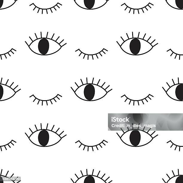 Black And White Abstract Pattern With Open And Winking Eyes Stock Illustration - Download Image Now