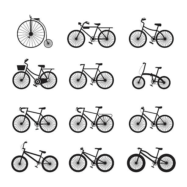 ilustrações, clipart, desenhos animados e ícones de tipos de bicicletas, objetos conjunto de ícones - bmx cycling illustrations