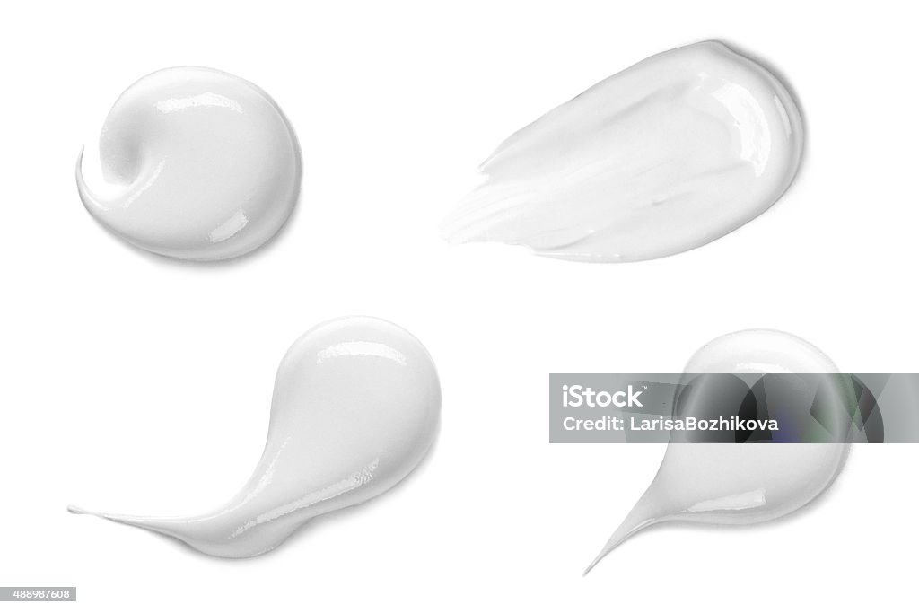Cosmetic cream isolated on white Collection of various strokes of a white beauty cream on white background Moisturizer Stock Photo