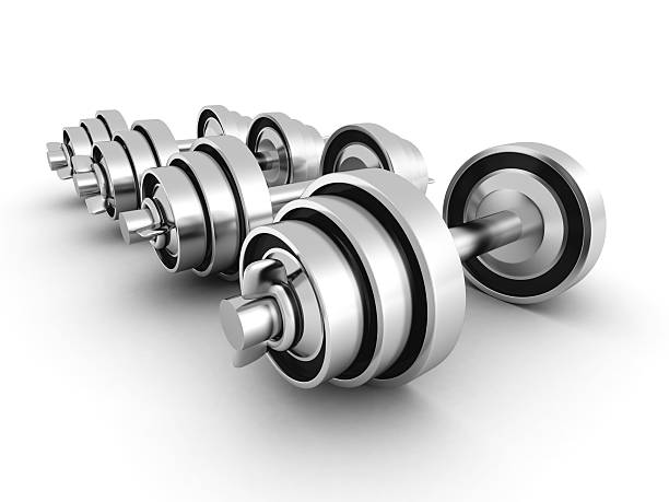 istock Set Of Heavy Iron Metallic Dumbells On White Background 488987704