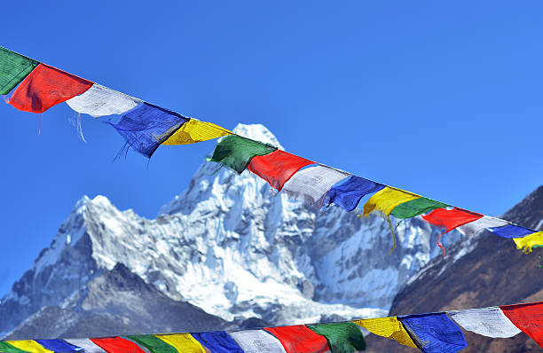 istock Colorful prayer flags and  Ama Dablam, Everest region 488988016