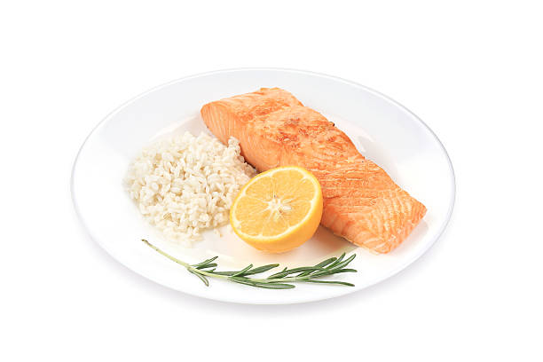 istock Grilled salmon fillet with vegetables. 488998185