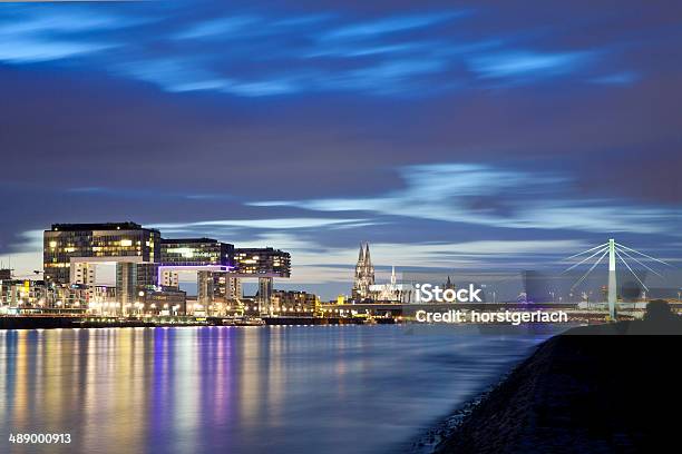 Cologne Germany Rheinau Harbor Stock Photo - Download Image Now - Architecture, Bridge - Built Structure, Cathedral