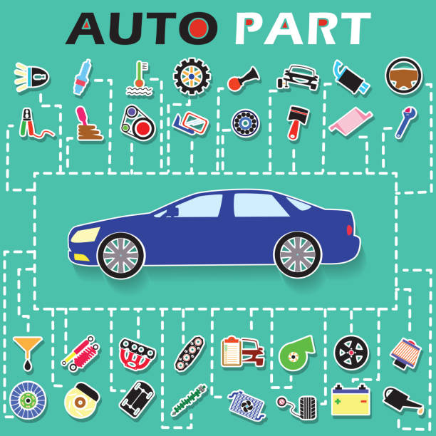 차량 및 차량 부품 스티커별 정보 그래픽을 그린 대한 - piston engine ball bearing work tool stock illustrations