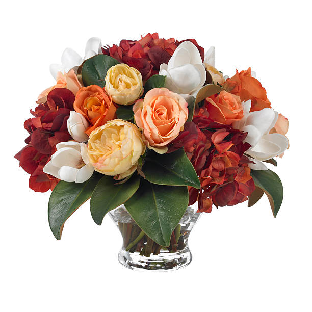 istock Dramatic magnolia, rose and hydrangea bouquet on white background 489001355