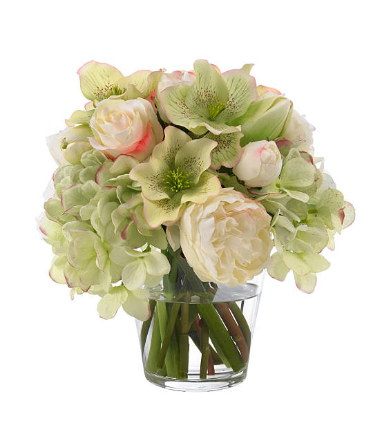 istock Rose, tulip and hellebore bouquet on white background 489001369