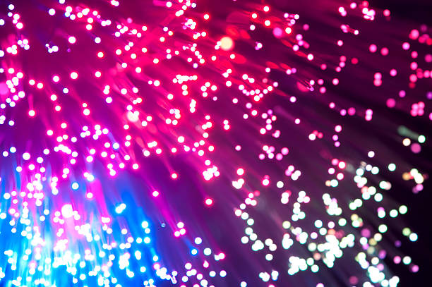 istock Blue and Red fibre optical cables 489001457