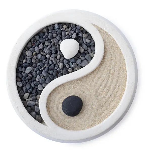 a small zen garden ying yang symbol isolated on white