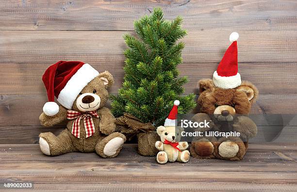 Christmas Decoration With Vintage Toys Teddy Bear Family Stock Photo - Download Image Now