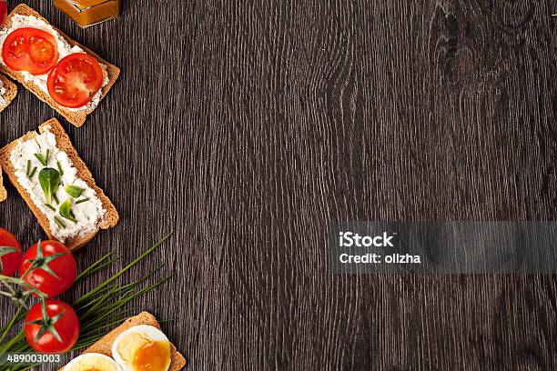 Tasty Canapes Food Border Background Stock Photo - Download Image Now - Appetizer, Bread, Breakfast