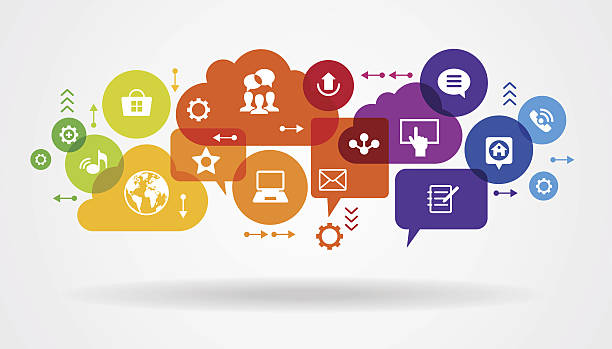 illustrazioni stock, clip art, cartoni animati e icone di tendenza di astratto delle applicazioni di rete - organizzazione concetto