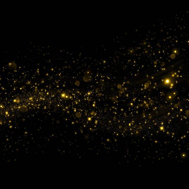 Gold glittering sparkling dust background Gold glittering sparkling star dust on black background shiny black background stock illustrations