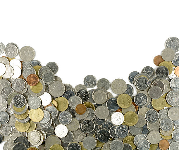 istock Group of coins, Thai baht on white background 489003880