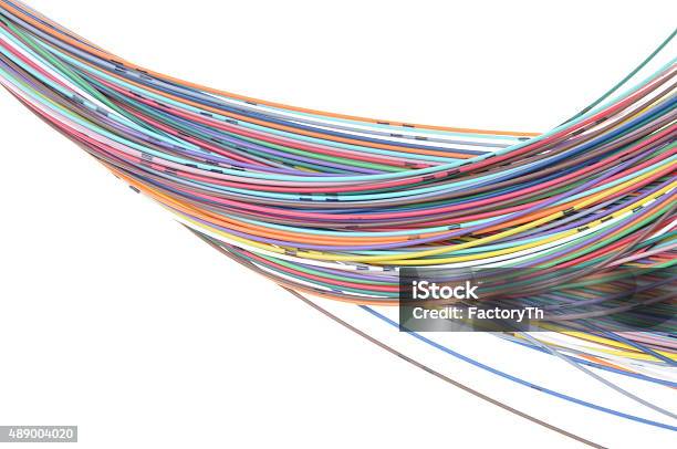 Multicolored Cables De Fibra Foto de stock y más banco de imágenes de Abstracto - Abstracto, Fondo blanco, Cable