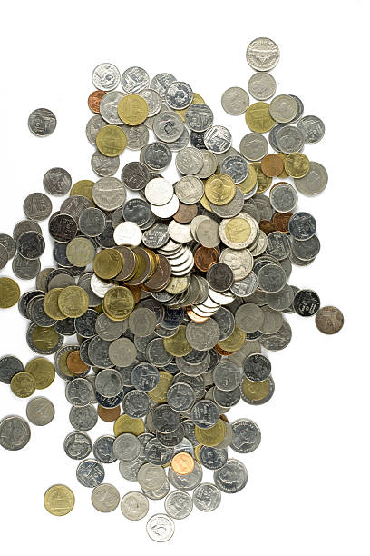 istock Group of coins, Thai baht on white background 489004416