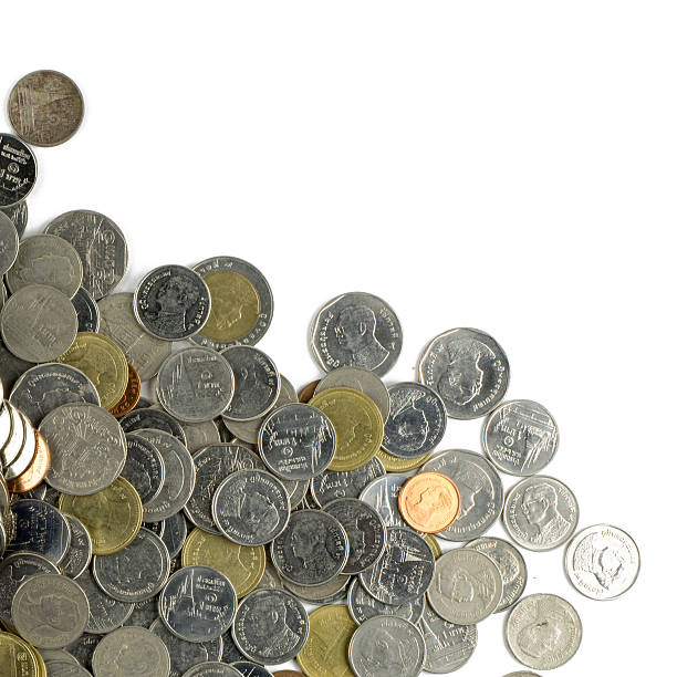 istock Group of coins, Thai baht on white background 489004474